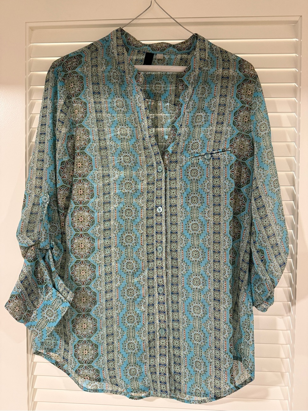 Kut from the Kloth Women’s Turquoise Patterned Button-Down Shirt